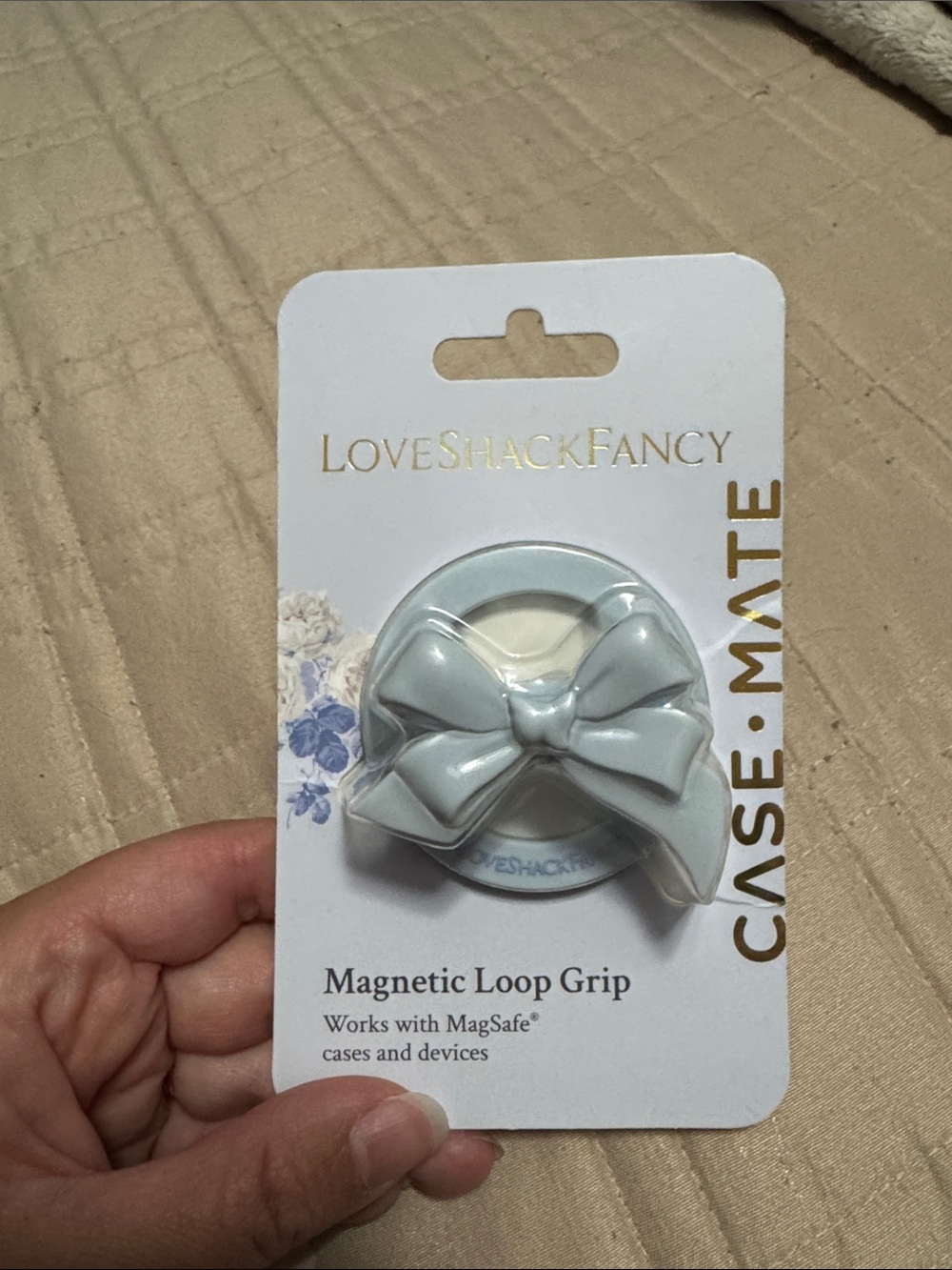 LoveShackFancy CASE•MATE Magnetic Loop Grip with Bow - Light Blue